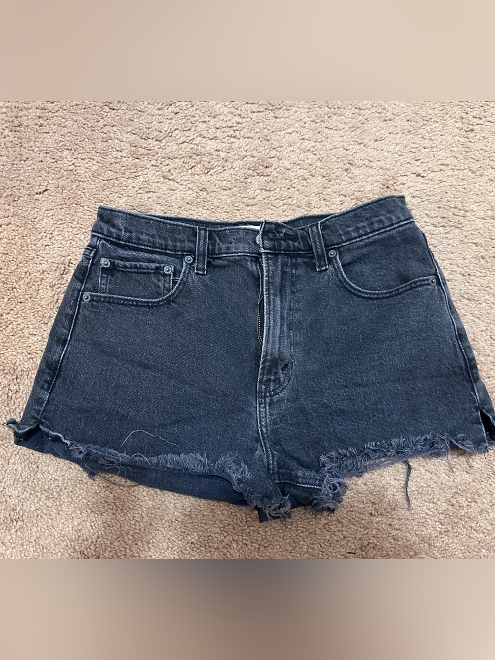 Abercrombie & Fitch Black Denim Frayed Hem High-Rise Shorts